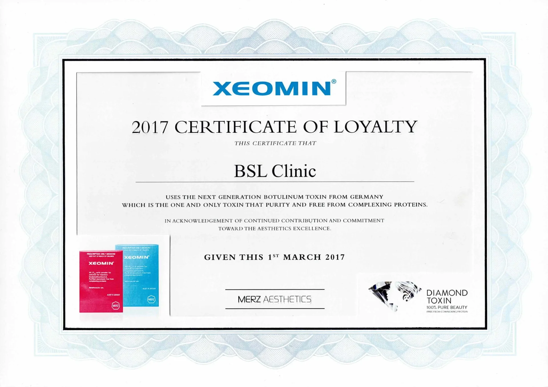 Certificate xeomin