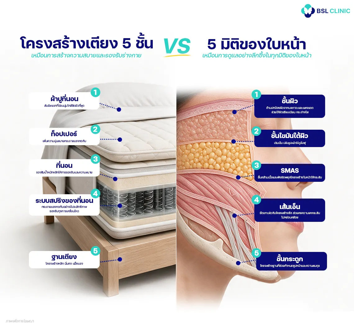 เปรียบเทียบเตียงนอนกับชั้นผิว
